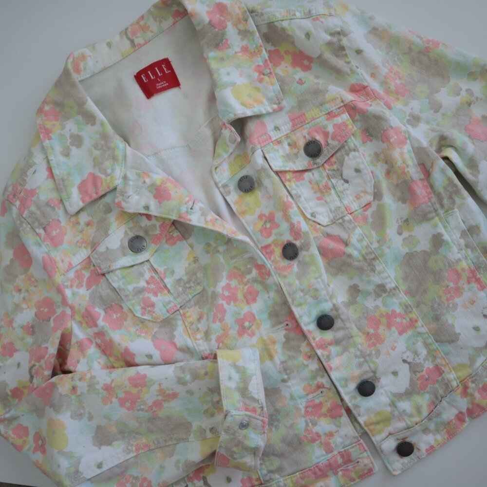 Retro 80s Style Elle Floral Jean Jacket | L - Picture 5 of 5